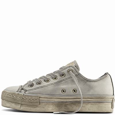 Converse Chuck Taylor All Star Platform Leather Low Tops Womens - White/Light Gold Shoes (878QJHME)